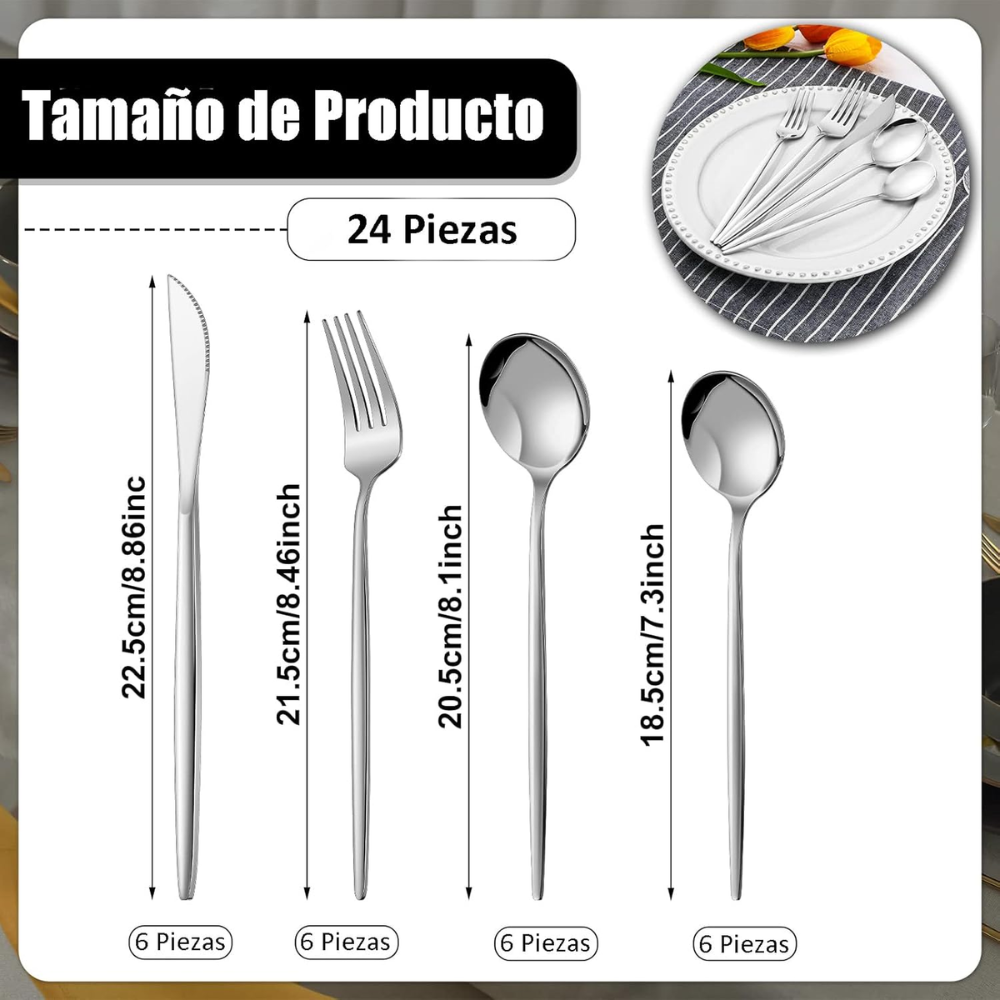Set de cubiertos 24 pz plata