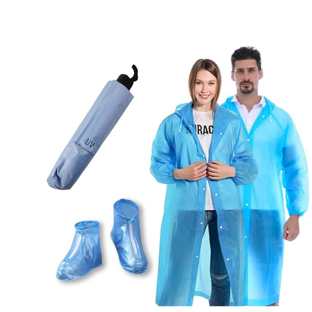 Kit antilluvia (paraguas, impermeable y cubrebotas)