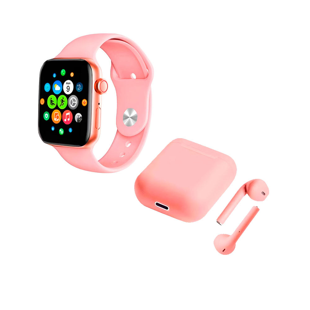 Kit smartwatch t500 y audífonos twins rosa