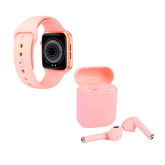 Kit smartwatch t500 y audífonos twins rosa
